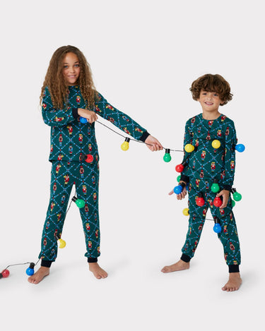 Kids' Green Christmas Nutcracker Print Long Pyjama Set